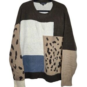 Davi & Dani Patchwork Leopard print sweater Womens plus‎ size 3XL